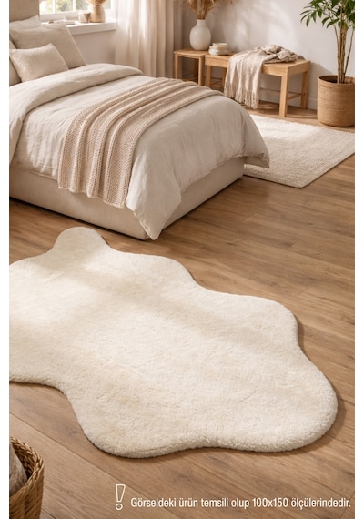 Puffy Yumuşak Peluş Post Halı Kaymaz,yıkanabilir,antre,hol,giyinme Odası, Makyaj Masası Halısı Krem