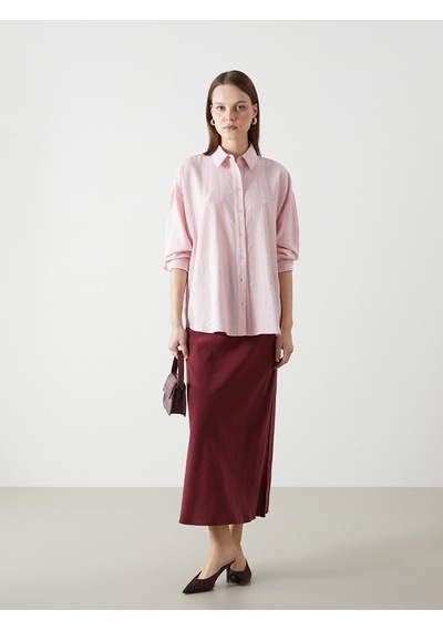 Lcw Vision Pembe Dokulu Oversize Kadın Gömlek