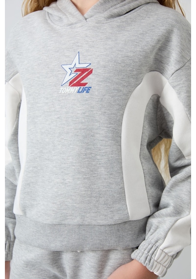 Tommylife Tommy Life Gri Melanj Pamuklu İçi Tüylü Yumuşak Dokulu Standart Fit Baskılı Kız Çocuk Eşofman Takım - 75166 Gri Melanj
