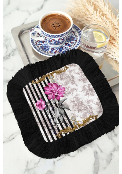 Barok Şıklık Saçaklı Sunum Peçetesi - Çiçekli Art Deco Lüks Siyah Altın Renkli Bardak Altlığı Mendil Soft Göl Petrol Barok Şıklık Saçaklı Sunum Peçetesi - Çiçekli Art Deco Lüks Siyah Altın Renkli Bardak Altlığı Mendil Soft Göl Petrol