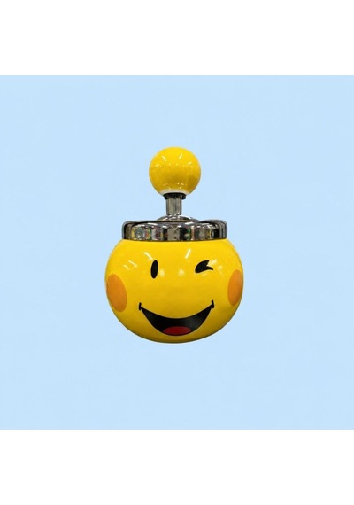 Basmalı Kapaklı Emoji Kültablası - Kokusuz Metal Dönüşümlü Sarı Gülen Yüz Küllük
