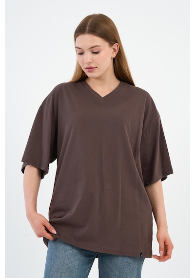V Yaka Oversize T-shirt E24-742a-wn Kahverengi