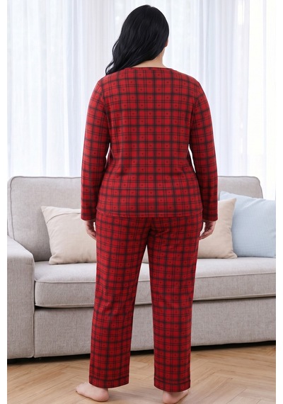 Siyah İnci Desenli Termal Kumaşlı Ultra Soft Yumuşak Büyük Beden Battal Boy Örme Pijama Takımı 26226715 Kırmızı Siyah İnci Desenli Termal Kumaşlı Ultra Soft Yumuşak Büyük Beden Battal Boy Örme Pijama Takımı 26226715 Kırmızı