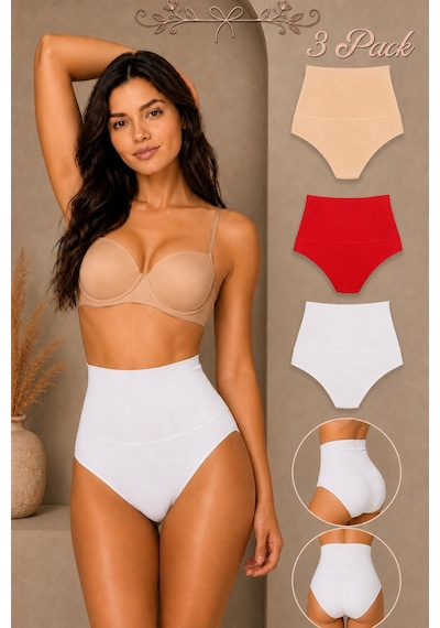 Fit Women Kadın Yüksek Bel Esnek 3 Lü Külot Bej-kahve-kırmızı