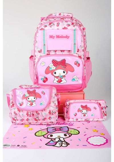 X Dekomus Lisanslı My Melody Sweet Berry Collection Büyük Boy Okul,termoslu Beslenme Ve Kalem Çantası,beslenme Örtüsü Seti Açık Gri