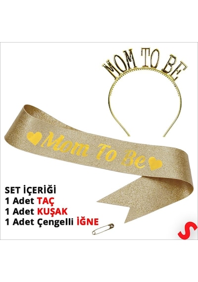 Mom To Be Taç Ve Kuşak Seti - Altın