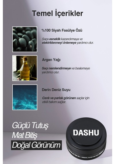 Ultra Güçlü, Mat Bitişli, Kalıntı Bırakmayan, Besleyici Dashu For Men Original Super Mat Wax 15ml