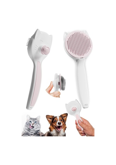 Ayrex Kedi Köpek Otomatik Temizlenen Tuşlu Tüy Toplayıcı Tarak Basmalı Kedi Köpek Fırçası Evcil Pet Hayvan Tü