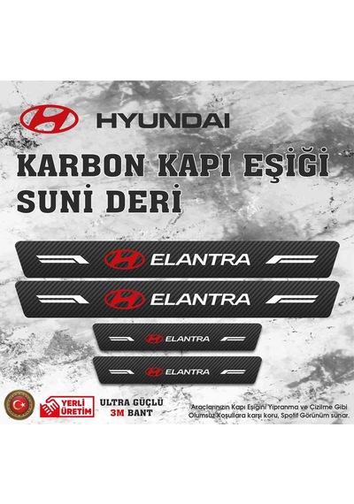 Hyundai Elantra Uyumlu Deri Karbon Kapı Eşiği Koruyucu Bant 4 Adet