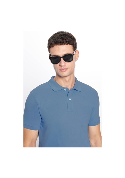 Tudors Erkek Slim Fit Dar Kesim Pamuklu Yumuşak Dokulu Serin Tutan Kumaş Düz Pike Mavi Polo Yaka Tişört-33698 Mavi