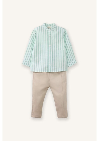 Defacto Erkek Bebek Poplin 2li Takım Çizgili Gömlek Pantolon G7103a526spgn391 Yeşil-gn391