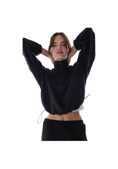 Penti Siyah Silky Touch Dik Yaka Fermuarlı Crop Sweatshirt
