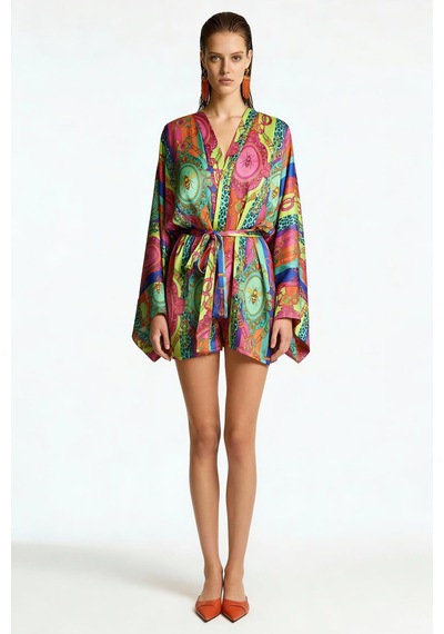 Fumee Melia Kısa Saten Sabahlık / Kimono Çok Renkli