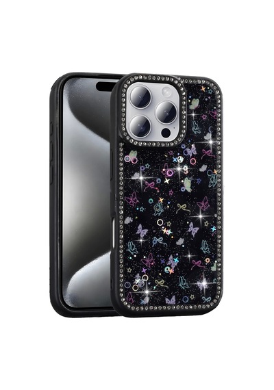 Apple  Uyumlu iPhone 16 Pro Max Kılıf Taşlı Ve Simli Tasarım Zore Azra Kapak