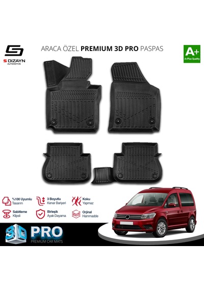 S-dizayn Vw Caddy 3d Pro Havuzlu Paspas 2004-2010 A+ Kalite