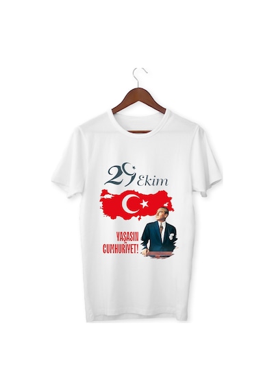 Alpşan Ticaret 29 Ekim Cumhuriyet Bayramı Atatürk İmzalı Türk Bayrağı Baskılı Unisex Çocuk Kadın Erkek Tişört Beyaz