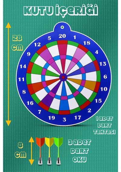 Mıknatıslı Dart Seti Mini Boy Dart Oyunu Duvara Zarar Vermeyen İğnesiz Dart Atma 3 Oklu Çap: 28 Cm