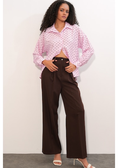 Bigdart Kadın Oversize Puantiyeli Gömlek 20392 - Pembe