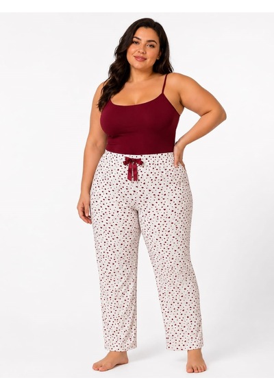 Kadın Büyük Beden Desenli Milan Tek Alt Pijama Beyaz
