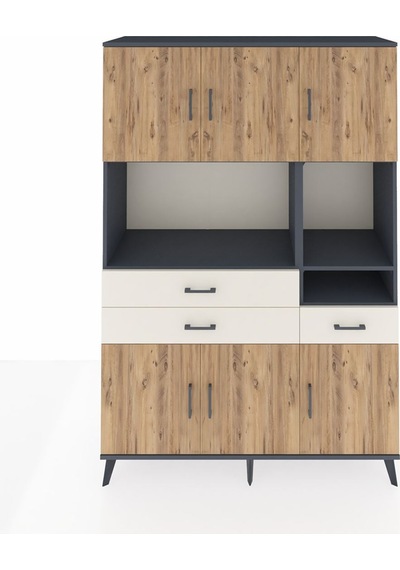 Hyperion Dolap 9 Raflı 3 Çekmeceli 6 Kapaklı 132x44x195 Antra... Antrasit