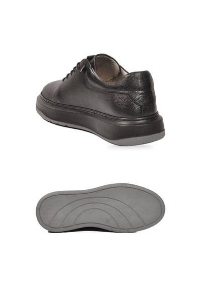 Ayakmod Lastik Bağcıklı Şık Rahat Siyah Hakiki Deri Erkek Casual Sneaker Ayakkabı 272304 Siyah-siyah