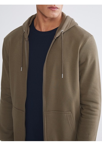 Lcwaıkıkı Classic Haki Kapüşonlu Uzun Kollu Erkek Fermuarlı Sweatshirt