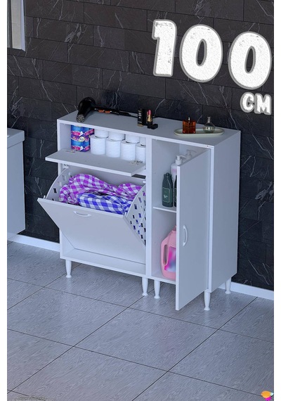 Luna 100 Cm Modüler Çamaşır Sepetli Banyo Dolabı Ve Mutfak Kiler Dolabı Beyaz 65+35 X97x32 Cm Luna 100 Cm Modüler Çamaşır Sepetli Banyo Dolabı Ve Mutfak Kiler Dolabı Beyaz 65+35 X97x32 Cm