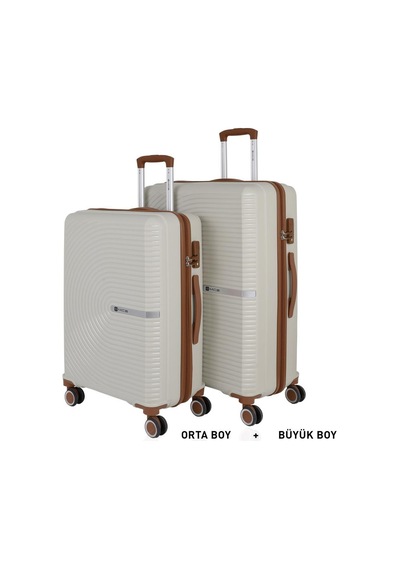 Mçs Bavul Büyük Ve Orta 2li Set Kırılmaz Silikon Valiz V374 Kemik/kahve Kemik
