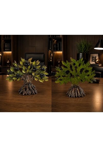 Dekoratif Zeytin Ağacı Biblo 21x26 Cm Reçine El Yapımı Siyah Zeytinli Konsol Vitrin Ofis Masa Üstü Ev Dekoru