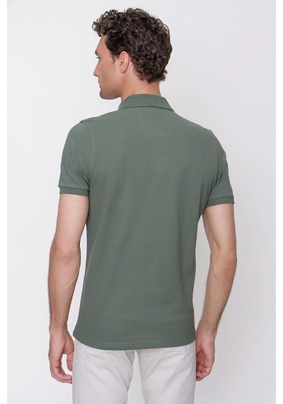 Haki Basic Düz %100 Pamuk Slim Fit Dar Kesim Kısa Kollu Polo Yaka Tişört 99yc018011710 Haki