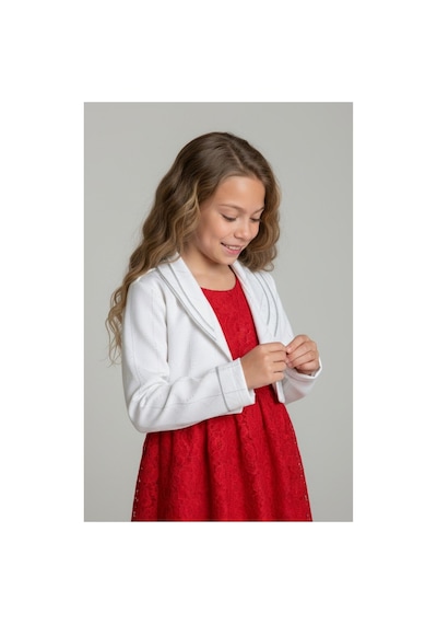 Fesshera Kids Kız Çocuk Dantel Elbise Bolero Ceket Takım 9-12 Yaş Kırmızı