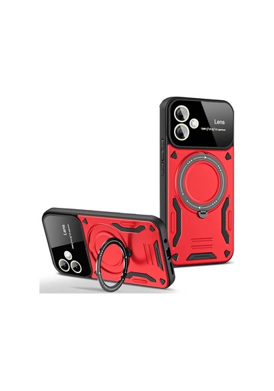 Newface Samsung Galaxy A06 Kılıf Joy Lens Standlı Kapak - Kırmızı