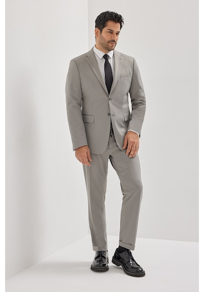 AC&Co / Altınyıldız Classics  Erkek Grı Slim Fit Dar Kesim Mono Yaka Beli Bağlamalı Kapak Cepli Esnek Takım Elbise Gri