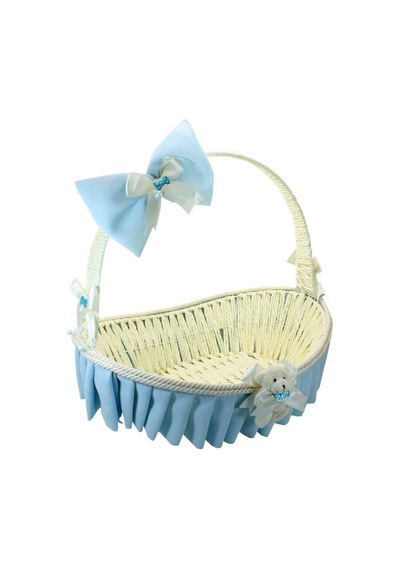Saplı Oval Kumaş Süslü Sepet 36 Cm Orta Boy Mavi