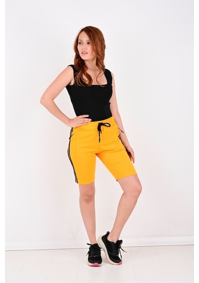 Black Steel 2 Iplik Yanları Şeritli Kadın Şort-2235 Byn-2235