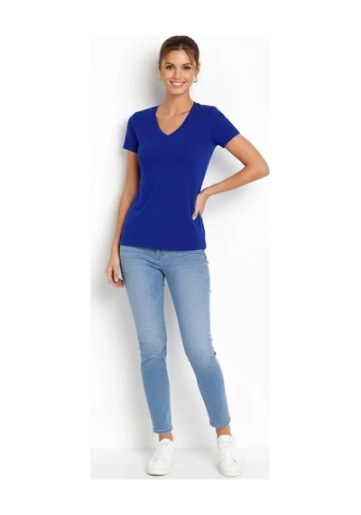 Veraura Lifestyle T-shirt V Yaka Slim Fit Likralı Tişört Günlük Basic Body - İndigo