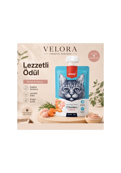 Wanpy Tavuklu & Havuçlu Kedi Ödül Maması 90 Gr Likit Kedi Ödülü, Sağlıklı Sindirim Desteği - 886575887