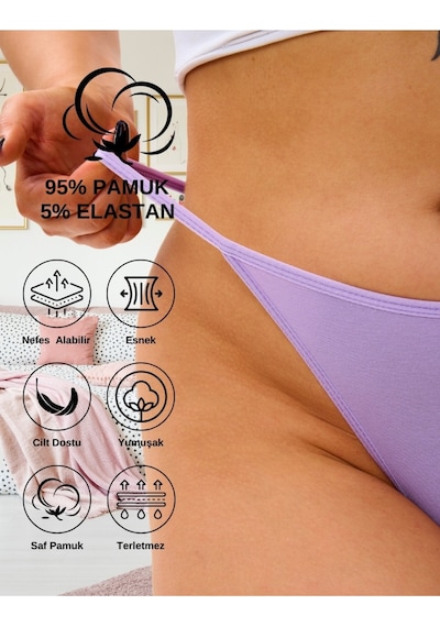 Alya Underwear Kadın Ipli Tanga Külotlar - 5 Li Paket Sarı, Mor, Mint, Somon,mavi 1301p Çok Renkli P25