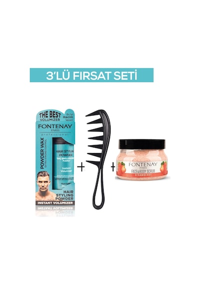 Fontenay Pudra Toz Wax Mavi 20gr + Şekil Tarağı 043 + Face And Body Scrub Çilekli 350ml 3'lü Set