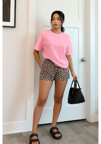 Düz Oversize Unisex Tişört Yb4 Pembe
