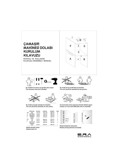 Çamaşır Ve Kurutma Makinası Dolabı Çekmeceli Antrasit Antrasit