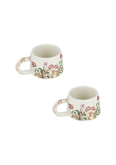 Kupa Bardak Seramik Lale Desenli 2'li Set 200 Ml