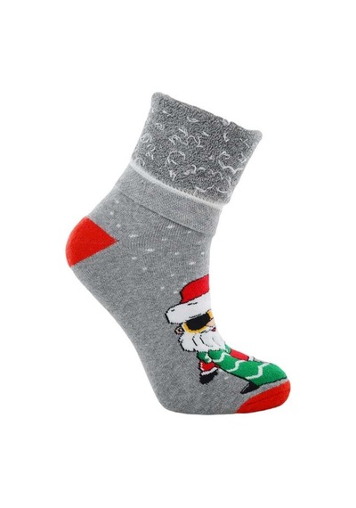 Dode Flora Kadın Pamuk Havlu Noel Baba Desenli Yılbaşı Çorabı Gri