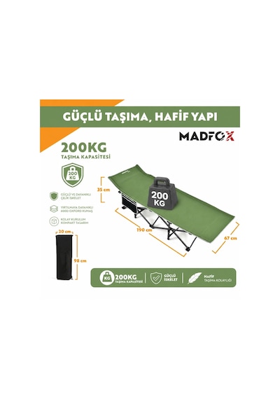Madfox Steelrest Çelik Katlanır Kamp Yatağı Kampet Siyah