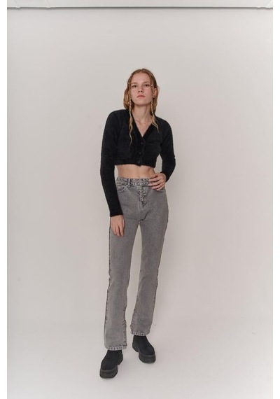 Holly Lolly Likrasız Yüksek Bel Straight Kesim Toll Jean Pantolon Gri