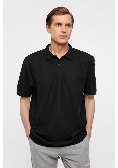 Süvari Siyah Regular Armürlü Polo Yaka Tişört-38360 Siyah