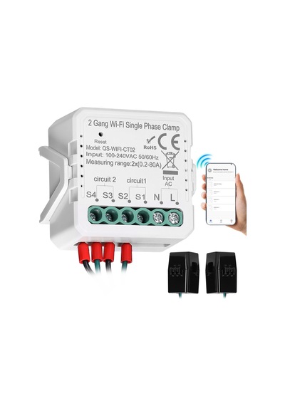 E24860-wıfı-2 Tuya Wifi 2 Gang 80a Tek Fazlı Kelepçe Güneş Pv Çift Tuya Wifi 2 Gang Single Phase Clamp