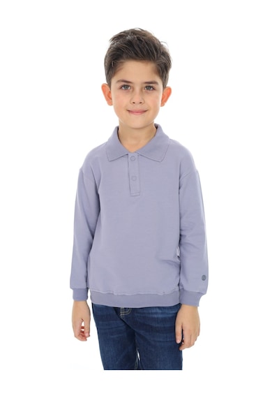 Toontoy Kids Toontoy Erkek Çocuk Baskılı Polo Yaka Düğmeli Uzun Kollu Tişört Koyu Gri
