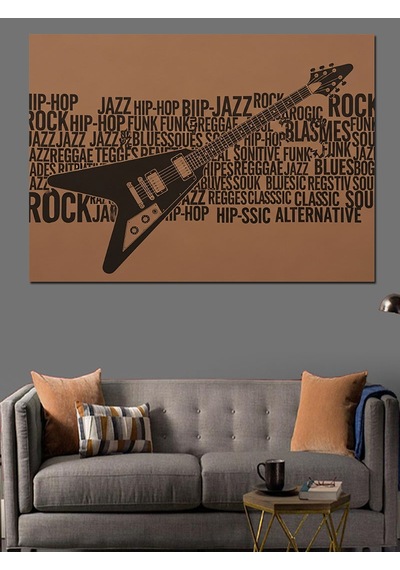 Gitar Ve Müzik Yazıları Dekoratif Kanvas - Mdf Ahşap Tablo