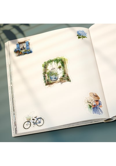 Vintage Blue Lady Sticker Set - 3 Adet - Parlak Kağıt